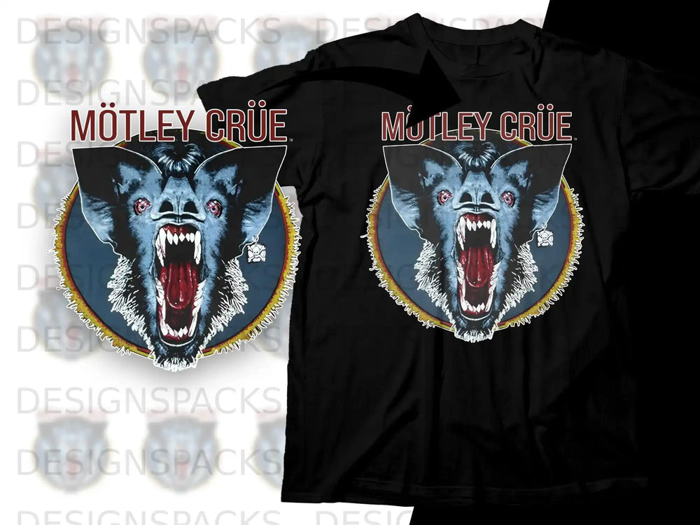 Mötley Crüe t-shirt with a snarling bat graphic.