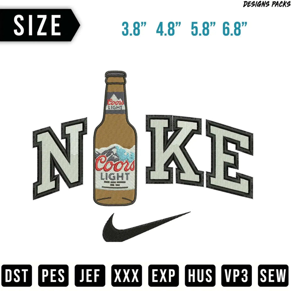 Coors Light logo embroidered into Nike logo, with size and file format options.