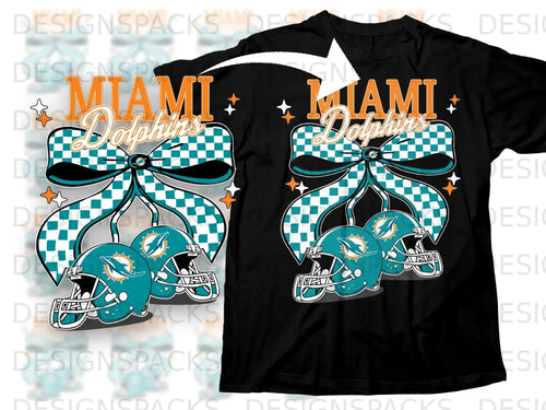 Miami Dolphins Checkered Ribbon with Helmets Shirt