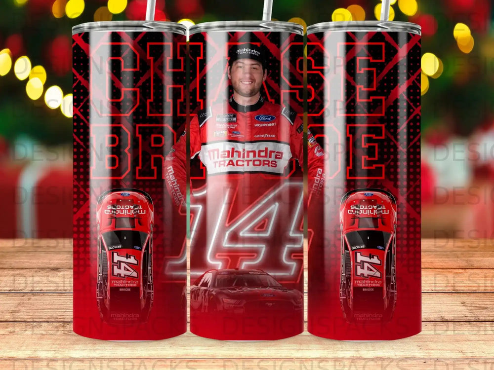 Mahindra Tractors #14 Briscoe tumbler with Ford and Goodyear logos.