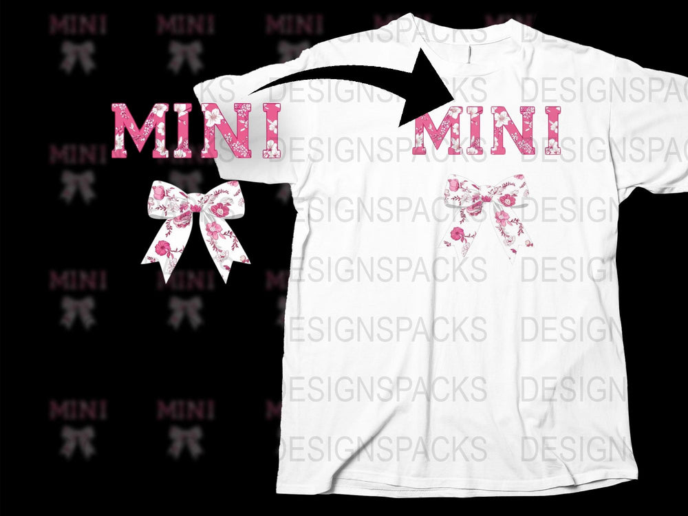 Mini Text Graphic T-Shirt, Pink Bow Design, Trendy Chic Casual Women's Tee, Unique Gift Idea