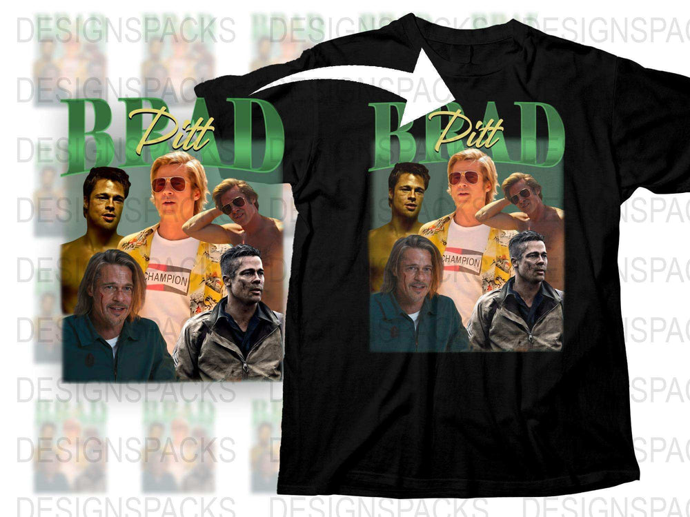 Brad Pitt Movie Collage T-Shirt, Vintage Style Graphic Tee, Classic Film Actor Fan Apparel