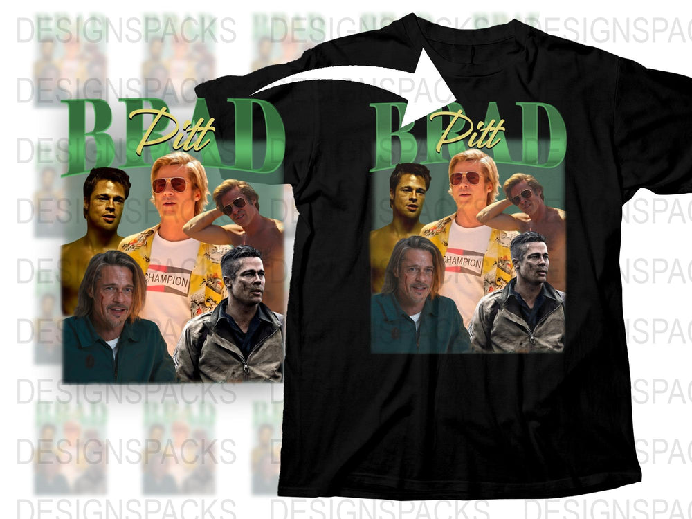 Brad Pitt Movie Collage T-Shirt, Vintage Style Graphic Tee, Classic Film Actor Fan Apparel
