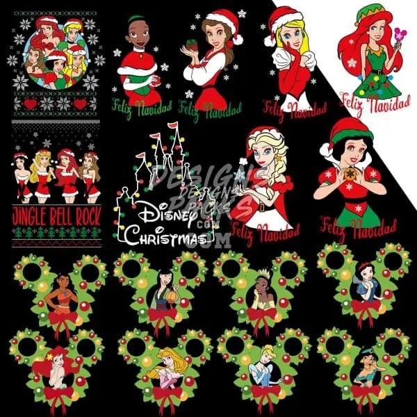 17 Christmas Cartoon Princess Designs Bundle PNG + AI designspacks