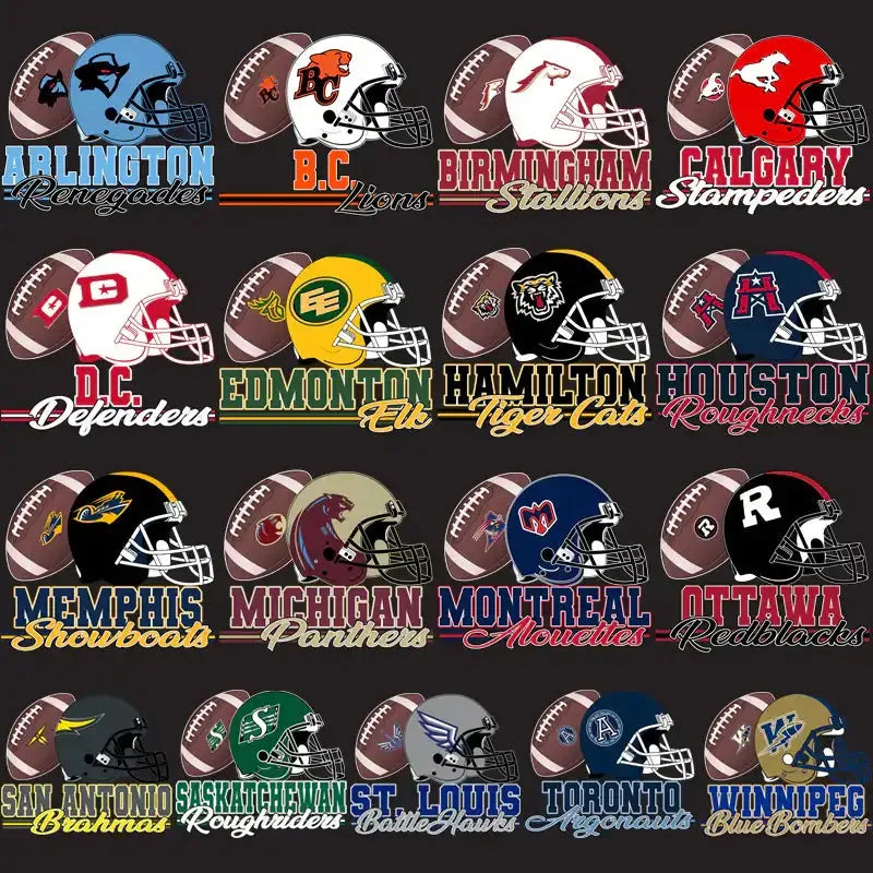 17 Canada Football Teams Football Helmets & Vintage Stripes Designs Bundle PNG