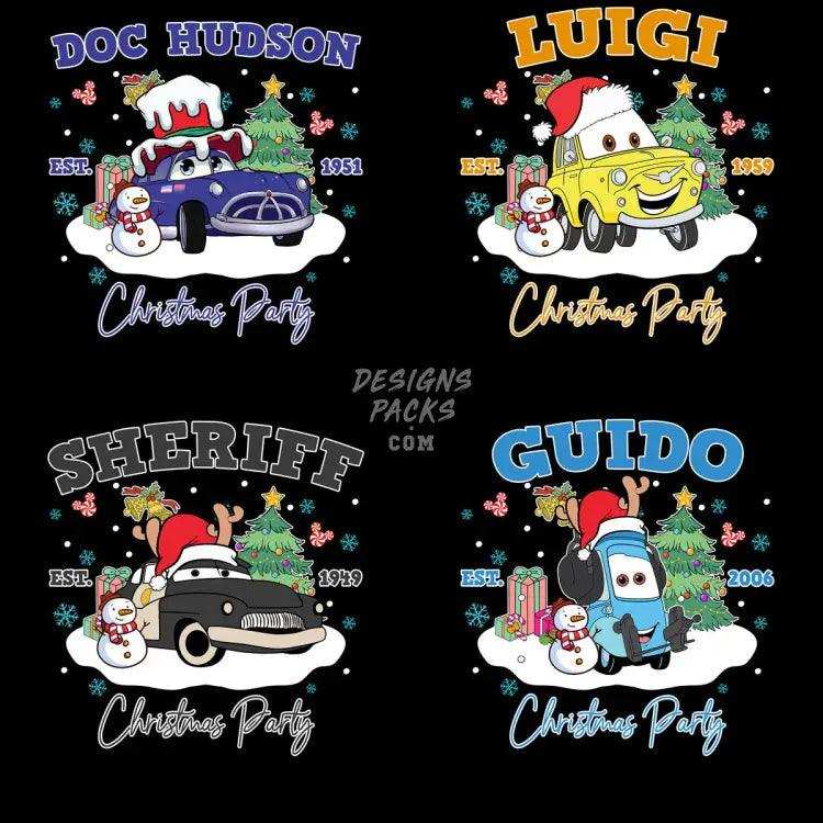 17 Cars Cartoon Christmas Designs Bundle Png