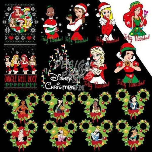 17 Christmas Cartoon Princess Designs Bundle PNG + AI