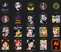 Load image into Gallery viewer, 17 Evil Vs Princess Cartoon Designs Bundle PNG + AI
