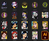 Load image into Gallery viewer, 17 Evil Vs Princess Cartoon Designs Bundle PNG + AI designspacks
