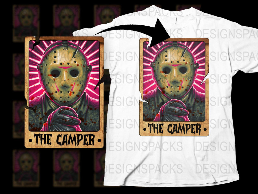 Vintage Horror Movie T-Shirt, Unisex Jason Style Mask Graphic Tee, Retro The Camper Design, Halloween Fan Gift