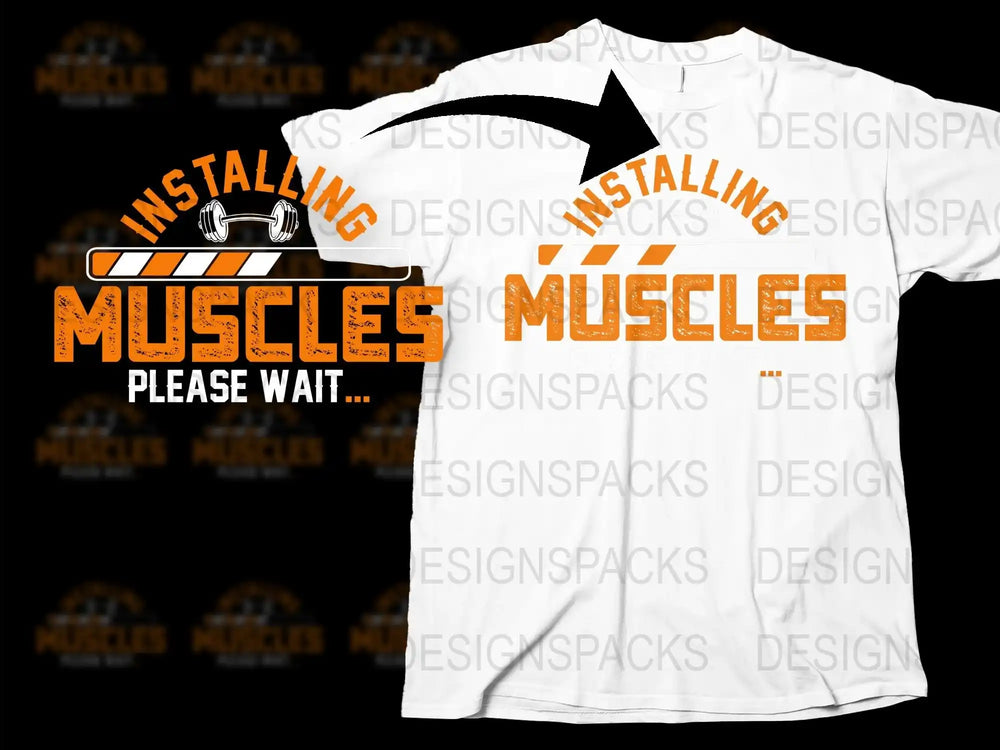 Installing Muscles Please Wait Funny Gym T-Shirt, Workout Tee, Fitness Gift, Men's White Graphic Shirt, Athletic Wear, Motivational Top
