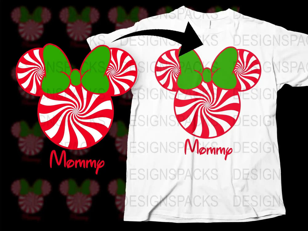 Peppermint Mickey Mouse Ears Christmas T-Shirt, Holiday Mommy and Me Matching Outfits, Festive Family Tees