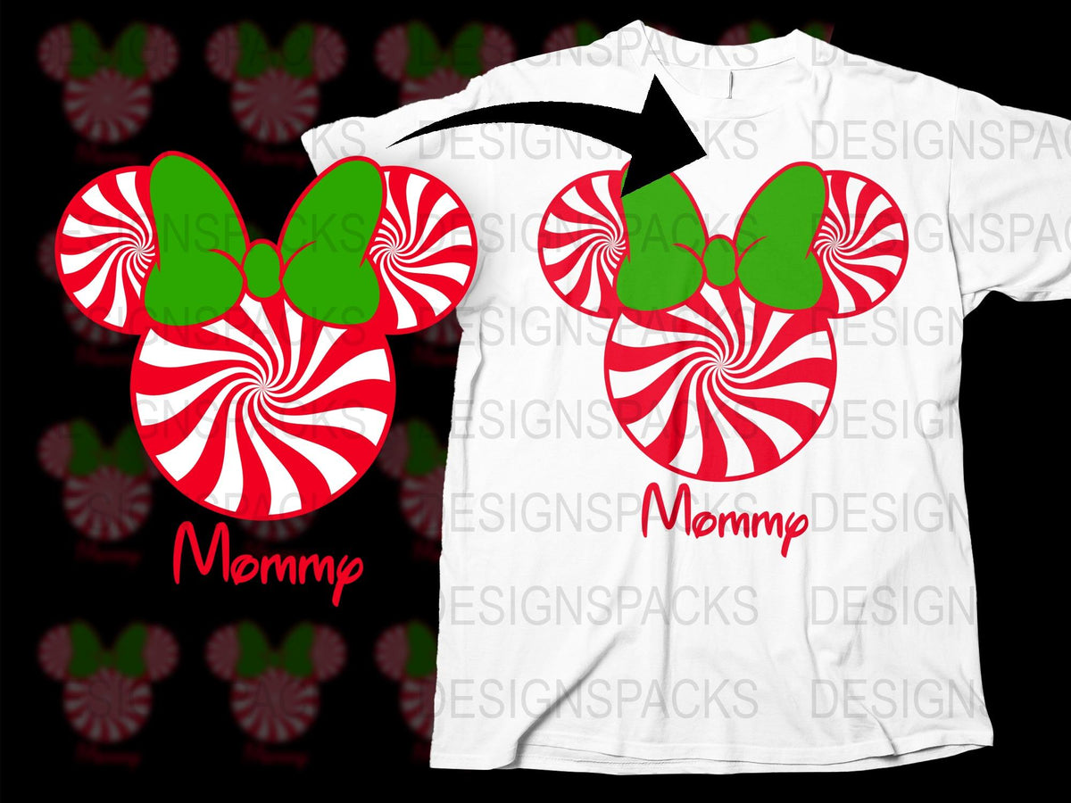 Peppermint Mickey Mouse Ears Christmas T-Shirt, Holiday Mommy and Me Matching Outfits, Festive Family Tees