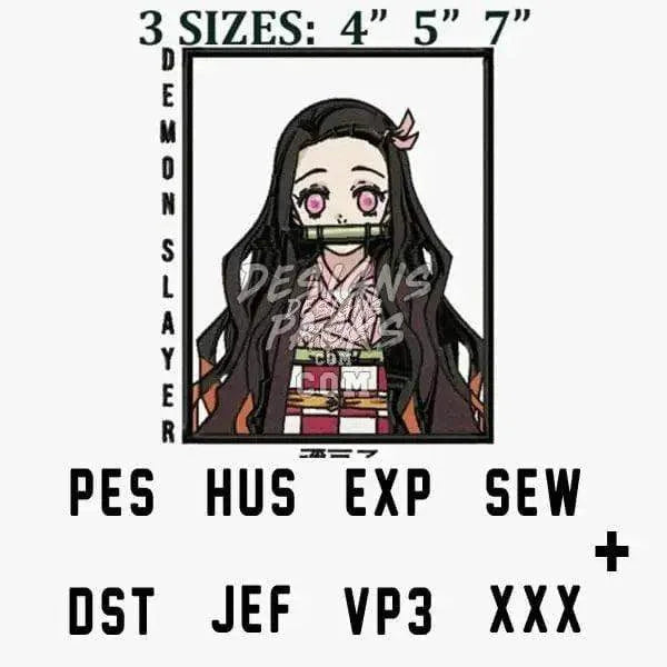 Boxed Nezuko Kamado Anime Embroidery Design