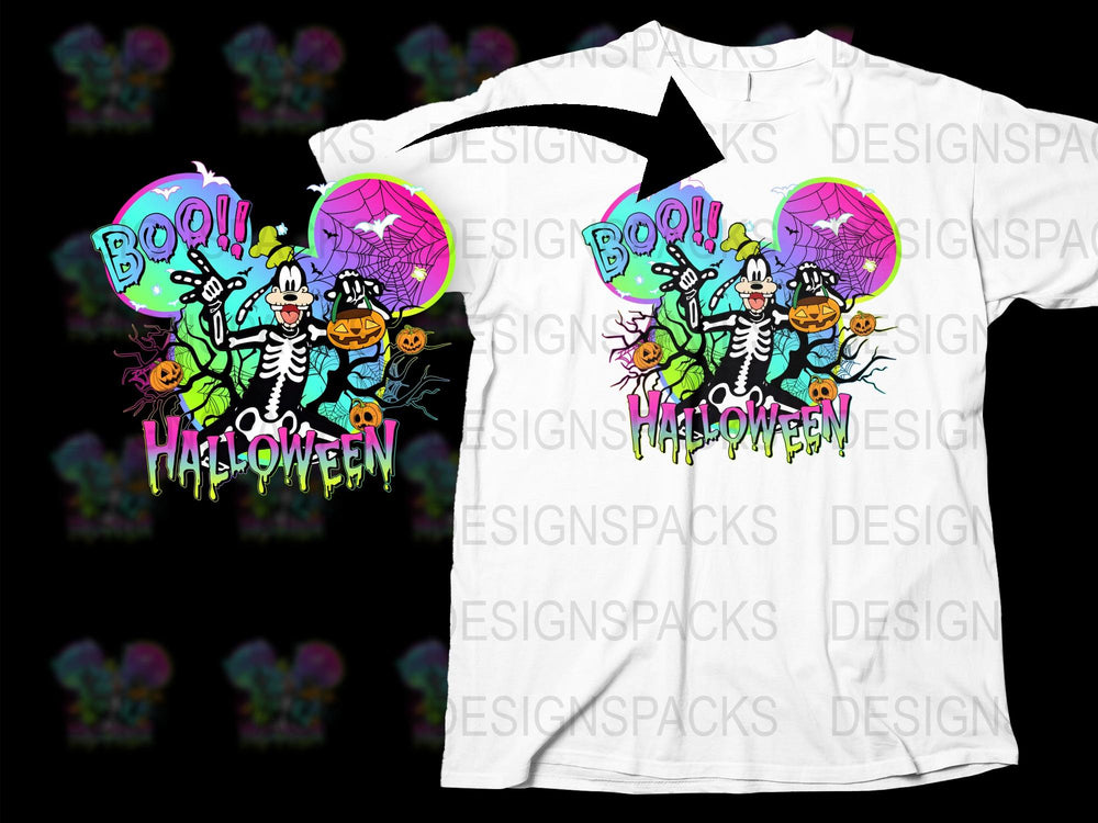 Halloween Skeleton T-Shirt, Spooky Boo Graphic Tee, Colorful Pumpkin Design, Kids and Adult Sizes Available