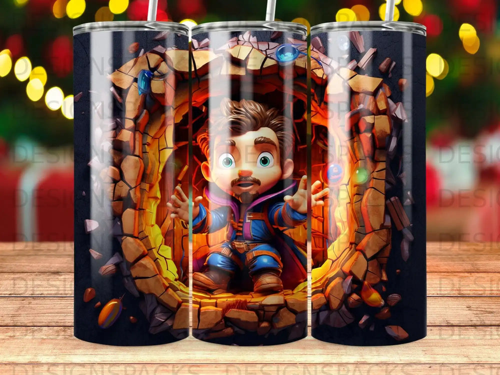 Cartoon Dr. Strange emerging from a glowing mystical portal.