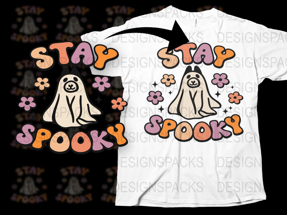 Stay Spooky T-Shirt Halloween Cute Ghost Graphic Tee Unisex Floral Design Casual Wear