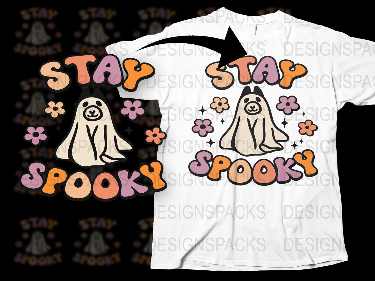 Stay Spooky T-Shirt Halloween Cute Ghost Graphic Tee Unisex Floral Design Casual Wear