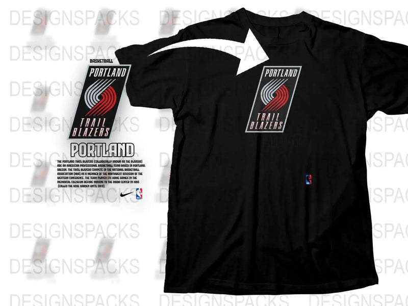Portland Trail Blazers T-Shirt, NBA Team Graphic Tee, Black Sports Apparel, Basketball Fan Gear