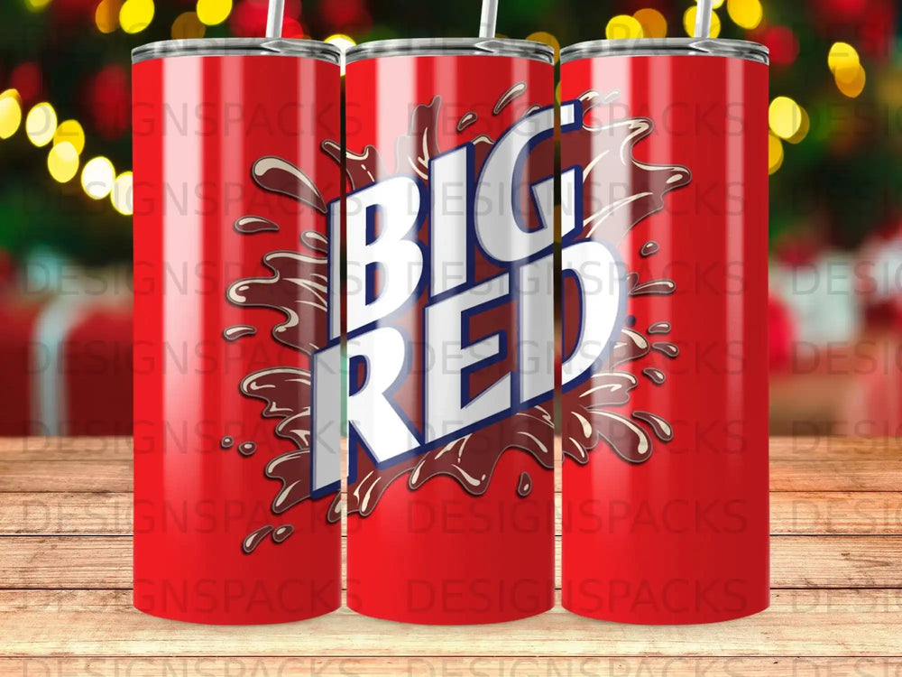 Tumbler with "BIG RED" logo and splashes on a red background.