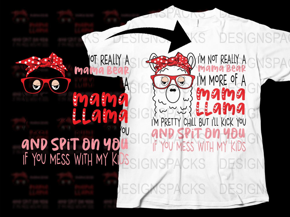 Mama Llama T-Shirt Funny Mom Quote Red Bandana Glasses Unique Mother's Day Gift