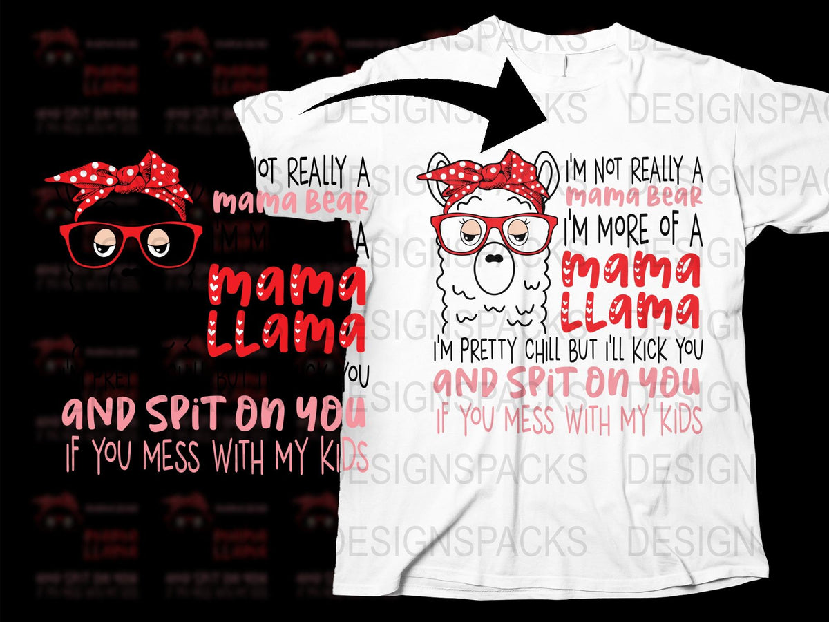 Mama Llama T-Shirt Funny Mom Quote Red Bandana Glasses Unique Mother's Day Gift