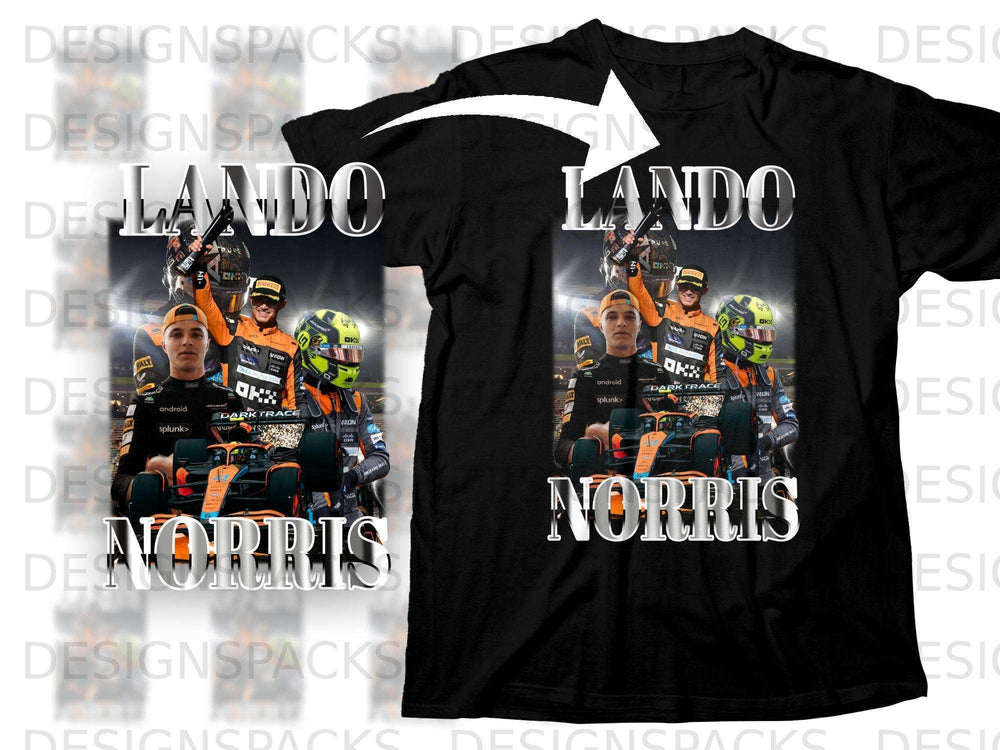 Black t-shirt with Lando Norris graphic and "Lando Norris" text.