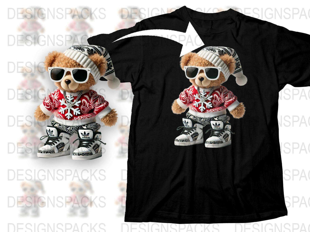 Cute Teddy Bear T-Shirt, Cool Bear with Sunglasses and Hat, Black Tee, Unisex Kids Fashion, Animal Graphic Shirt