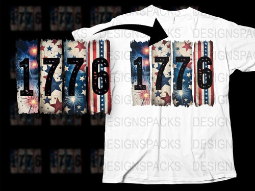 Patriotic 1776 T-Shirt, American Flag Design, Fireworks, Independence Day Tee, Vintage Style, Unisex Fashion