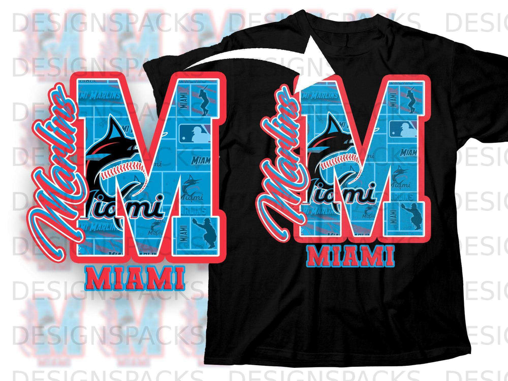 Miami Marlins Themed Black Short Sleeve T-shirt