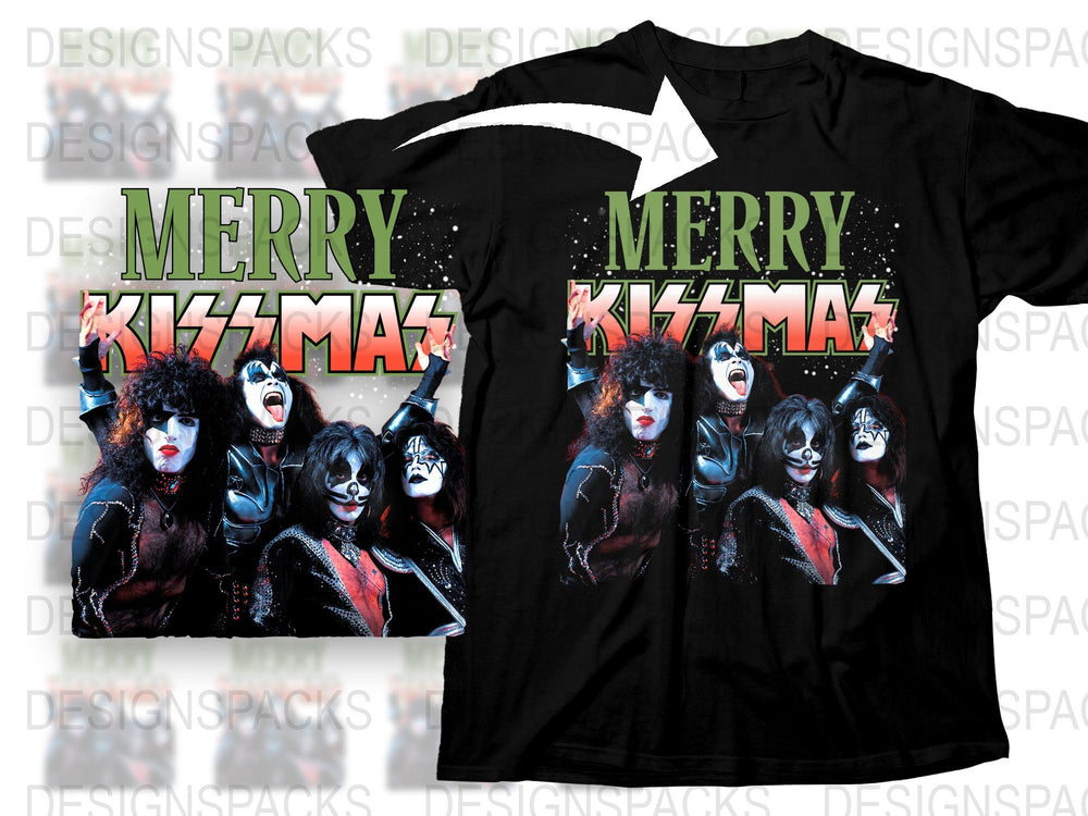 Kiss Band Merry Kissmas Holiday T-Shirt, Vintage Rock Music Tee, Christmas Gift Idea, Unisex Graphic Shirt