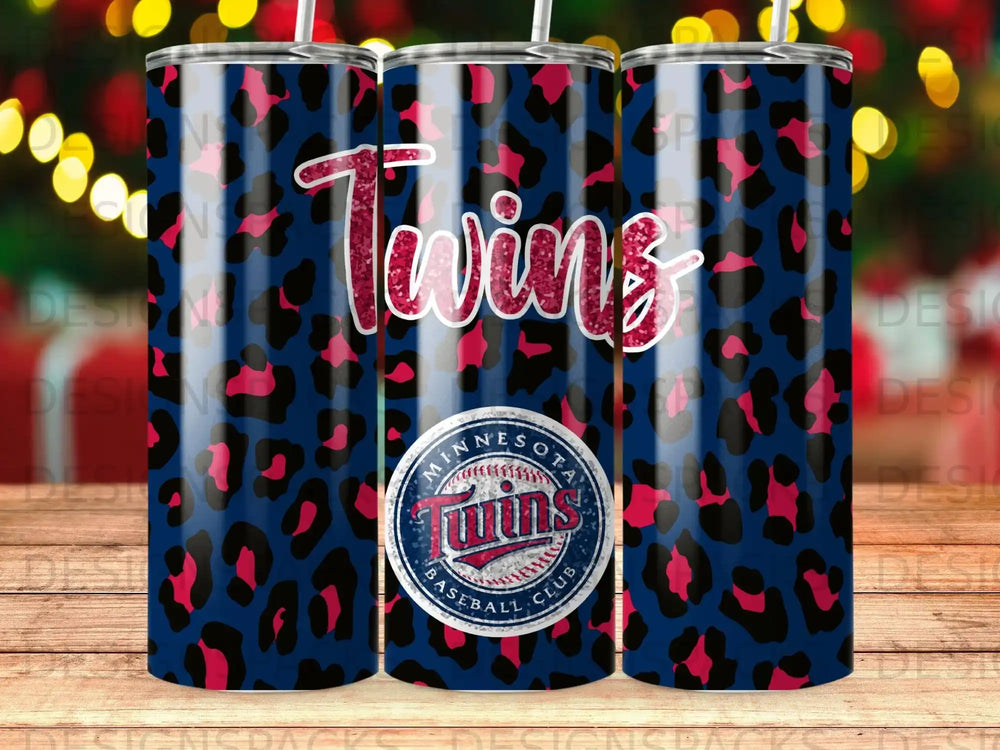 Minnesota Twins logo on a leopard print tumbler.