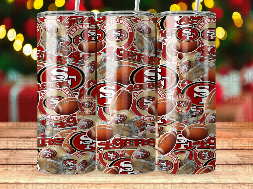 San Francisco 49ers team logos and footballs pattern tumbler.