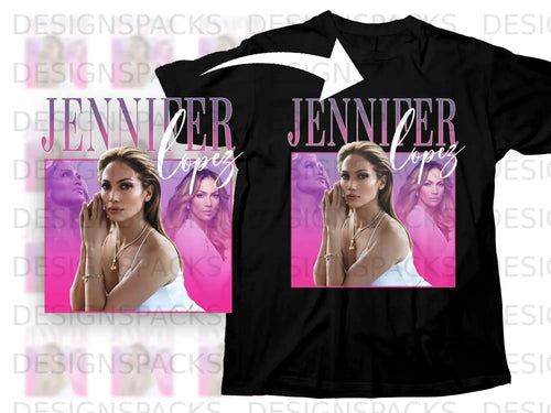 Jennifer Lopez t-shirt design with her portrait and signature.