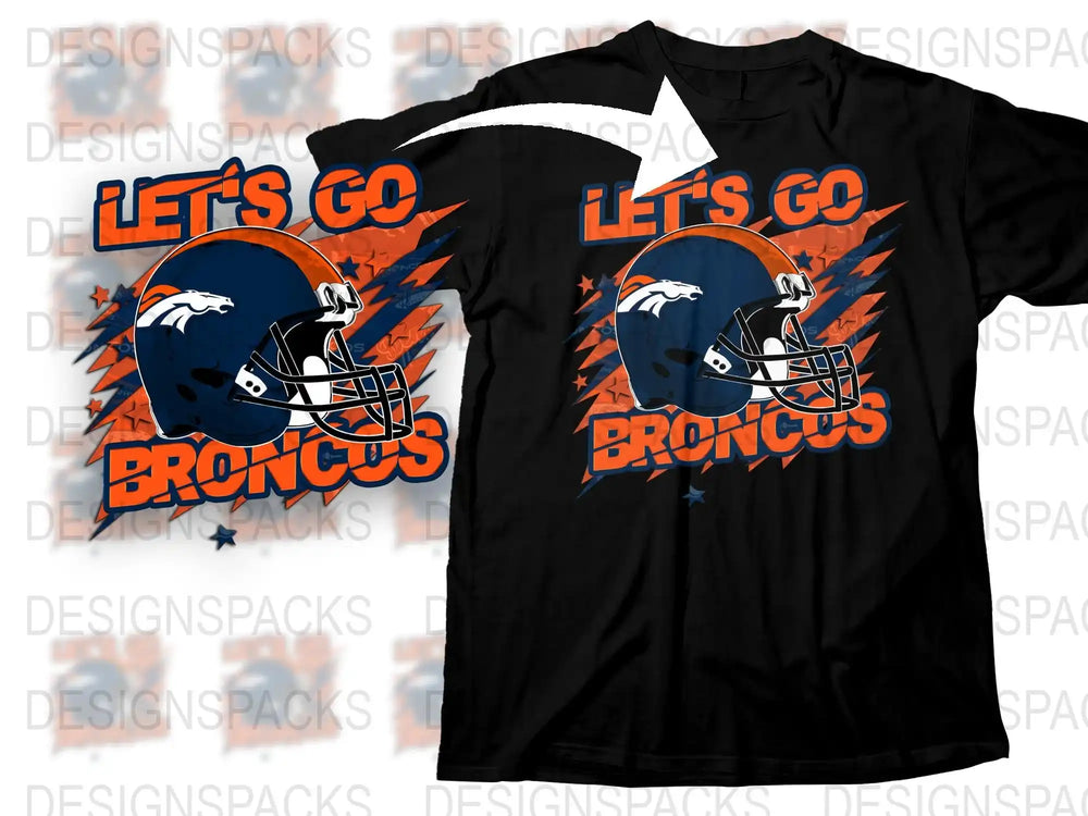 Denver Broncos T-Shirt Let's Go Graphic Tee NFL Football Fan Apparel Black Orange