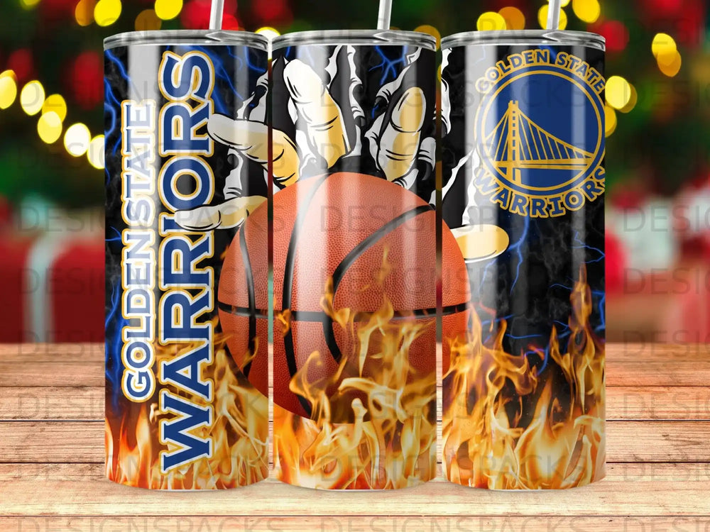 Golden State Warriors basketball with flames and claw marks.