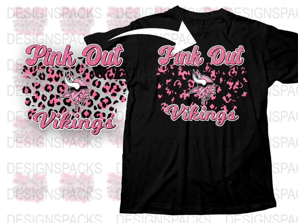 Pink Out Vikings T-Shirt, Breast Cancer Awareness, Sports Fan Apparel, Graphic Tee, Black and Pink, Women's Fashion, Game Day Shirt