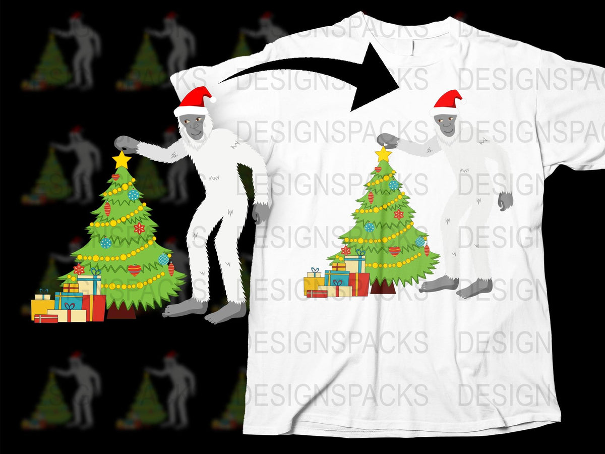 Festive Christmas T-Shirt with Cat in Santa Hat and Tree Graphic, Holiday Apparel for Cat Lovers, Unisex White Tee