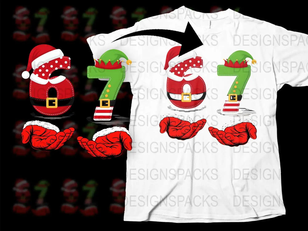 Festive Christmas T-Shirt with Santa Hat and Monster Claw Design, Holiday Apparel