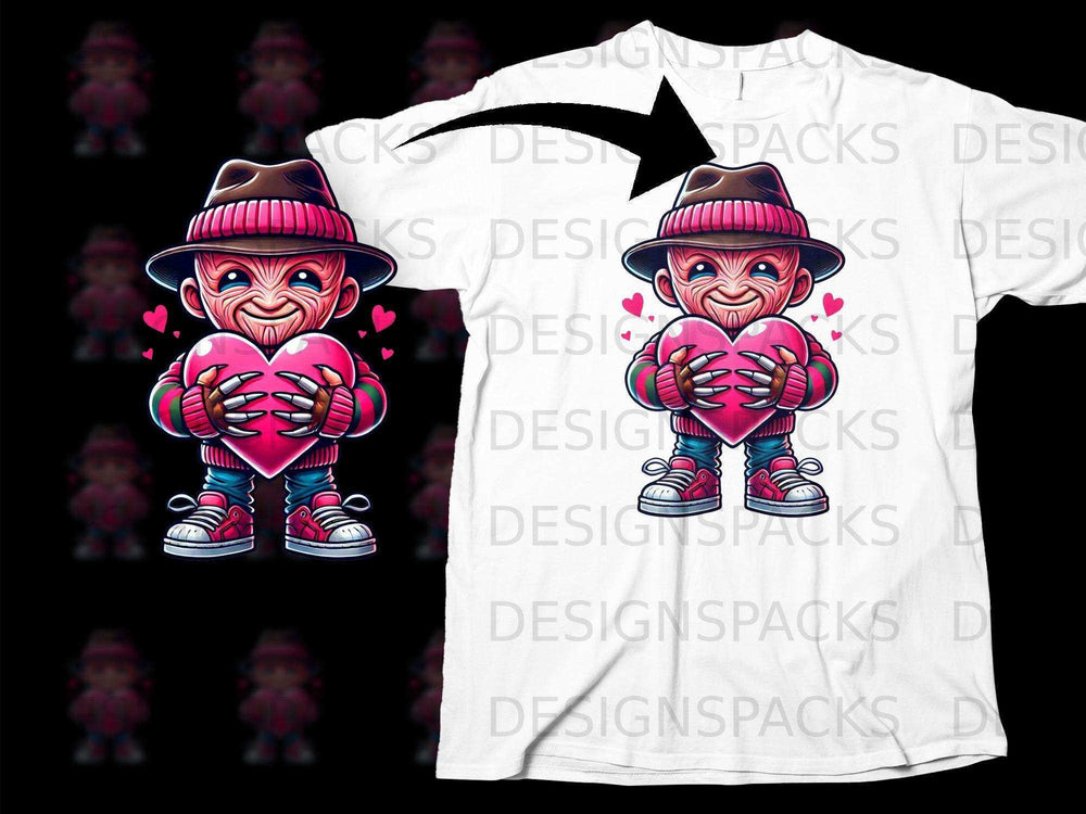 Adorable Cartoon Character Holding Heart T-Shirt Design