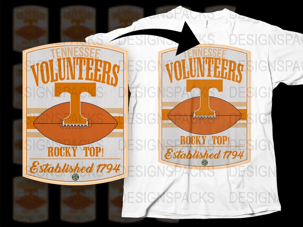 Tennessee Volunteers T-Shirt, Rocky Top Football Design, Orange and White, Established 1794 Graphic Tee