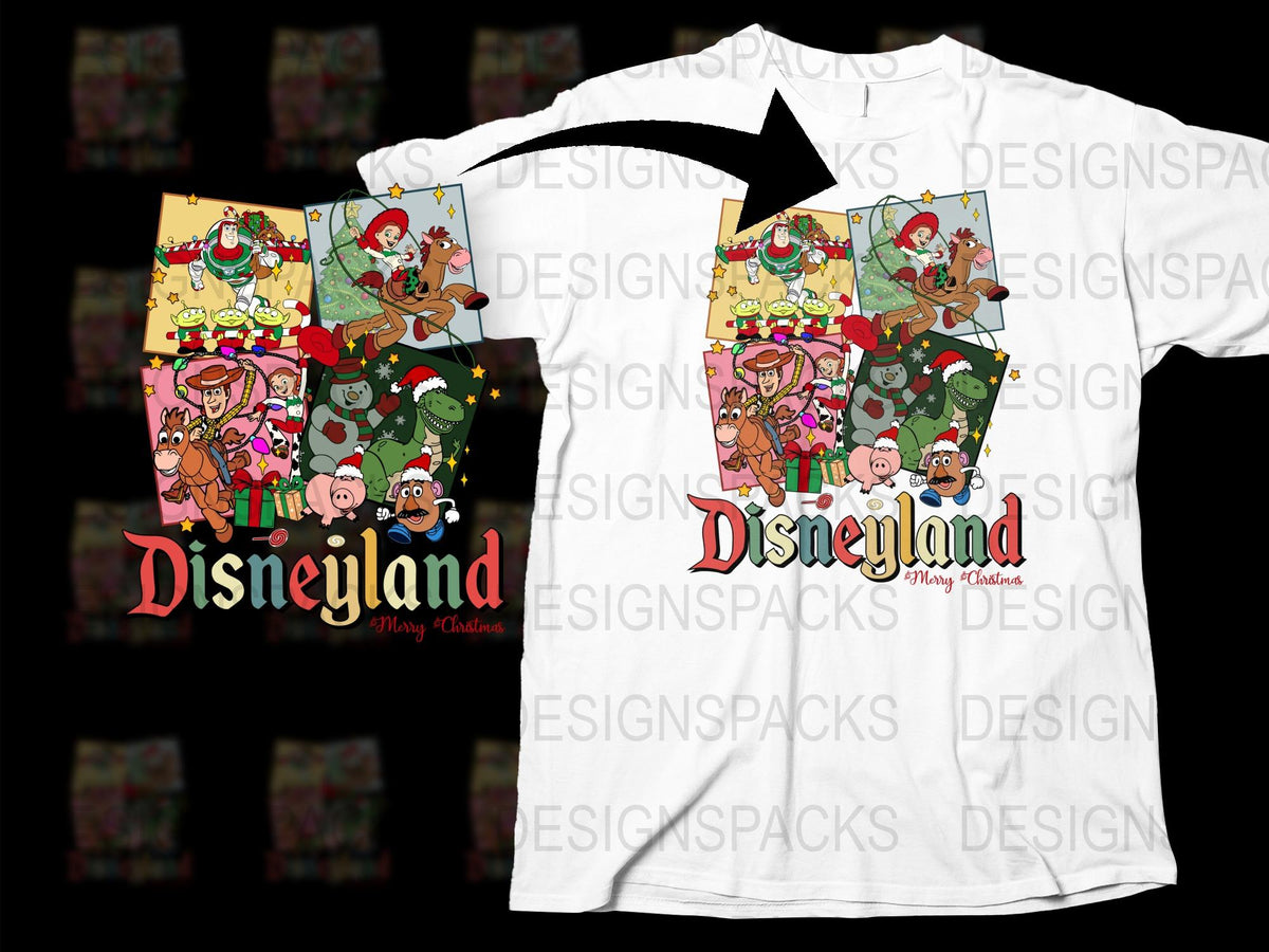Disneyland Merry Christmas T-Shirt, Vintage Cartoon Characters Holiday Tee, Festive Family Vacation Apparel