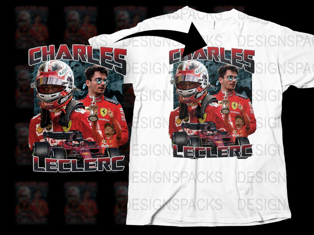 Charles Leclerc Graphic T-Shirt, F1 Racing Driver Full Print Tee, Motorsport Fan Merchandise, Gift for Race Enthusiasts
