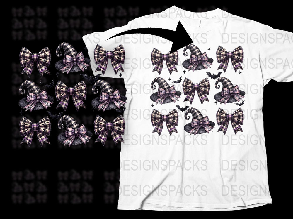 Gothic Purple Bow and Bat Print T-Shirt, Halloween Graphic Tee, Unisex Fashion Top