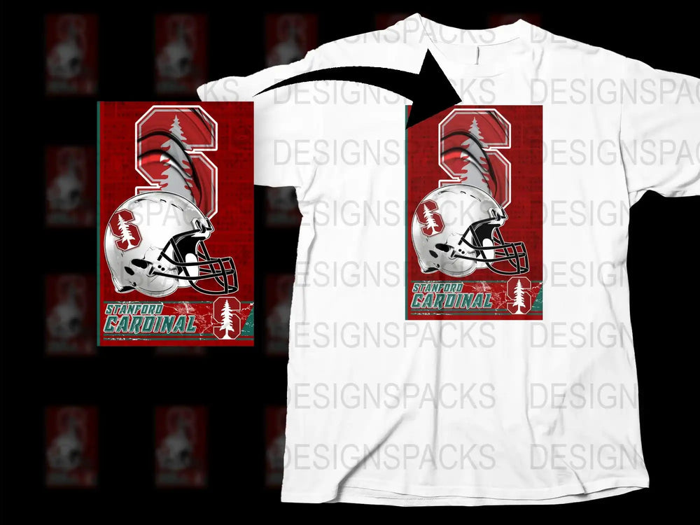 Stanford Cardinal Football Helmet Graphic T-Shirt, Red White Sports Fan Apparel, College Team Tee