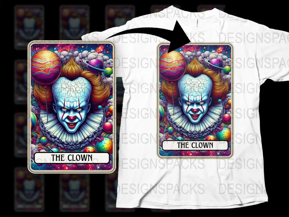 Colorful Clown Tarot Card Graphic T-Shirt, Unisex Cotton Tee, Vibrant Art Print Shirt, Unique Circus Inspired Top, Halloween Costume Idea