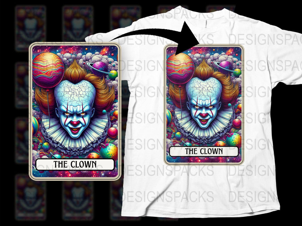 Colorful Clown Tarot Card Graphic T-Shirt, Unisex Cotton Tee, Vibrant Art Print Shirt, Unique Circus Inspired Top, Halloween Costume Idea