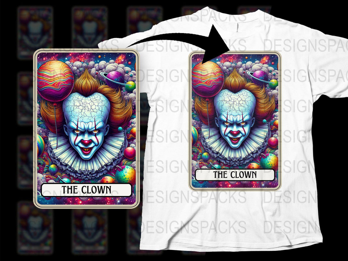 Colorful Clown Tarot Card Graphic T-Shirt, Unisex Cotton Tee, Vibrant Art Print Shirt, Unique Circus Inspired Top, Halloween Costume Idea