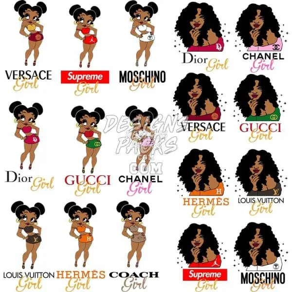 18 Cartoon Luxury Girl Designs Bundle PNG designspacks