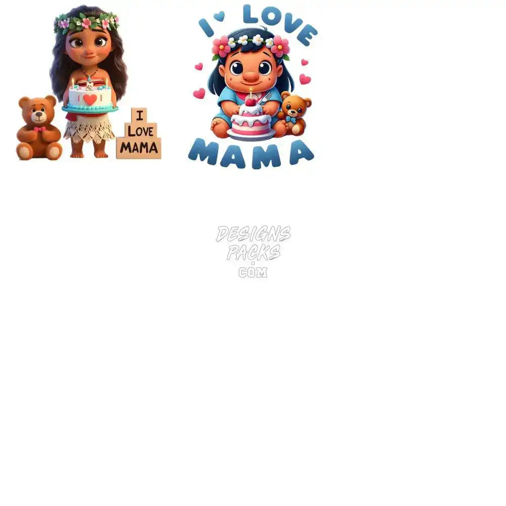 18 Cartoon I Love Mama Mother’s Day Mom Designs Bundle Png